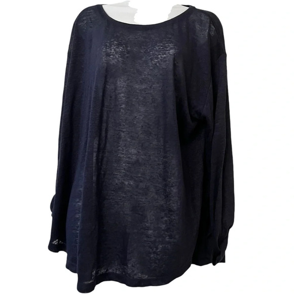 Vince women’s sheer navy blue lightweight 100% linen sz Large 3/4 sleeve - Picture 1 of 3